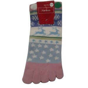 Reindeer One Size Womens Teens Colorful Toe Socks Snowflake Star Pattern NEW